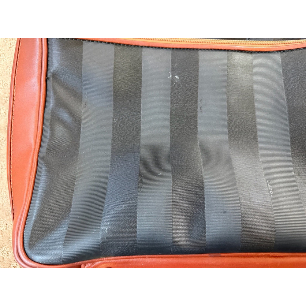 Fendi Pequin Vintage Travel Duffle Bag Canvas Leather Black Brown - Picture 4 of 12